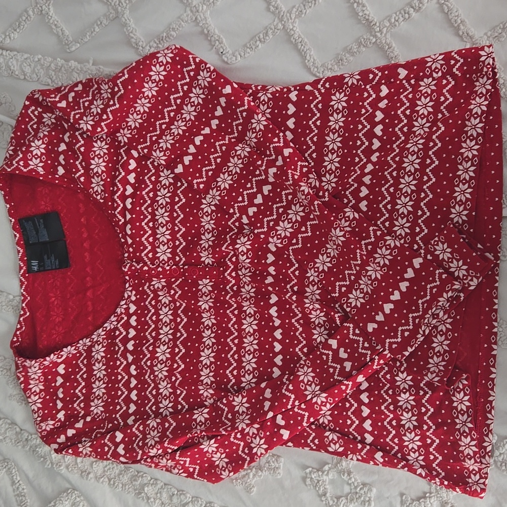 H&M Red and White Pajama Set Cozy Nordic Pattern - Picture 3 of 5
